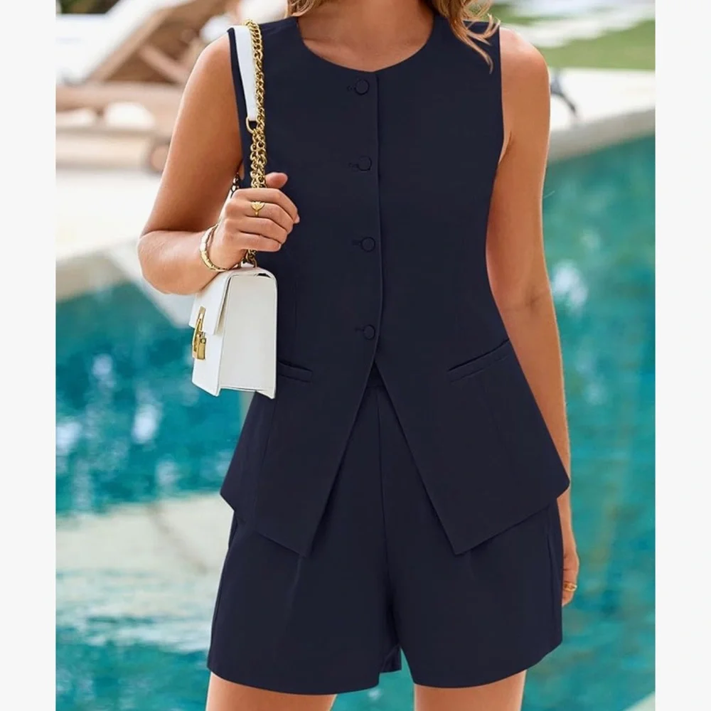 Pretty garden Navy Sleeveless vest  and Shorts Set - Picture 5 of 7